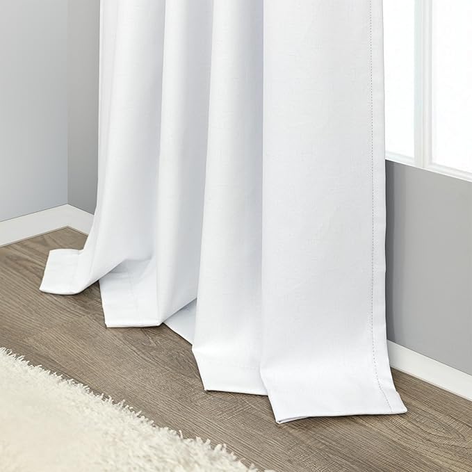 Room Divider Curtains 12ft Extra Long Blackout Curtains for High Ceiling Living Room Large Window Linen Look Drapes 132 Inches Long 2 Panels Set Noise Cancelling Thermal Light Blocking Farmhouse White
