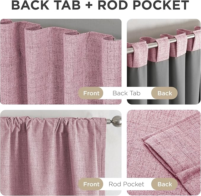Joydeco Blackout Curtains for Bedroom - 63 Inch Long 100% Light Blocking 2 Panels Set Pink Drapes, Thermal Insulated Room Darkening Curtains, Linen Textured for Living Room, Rod Pocket & Back Tabs