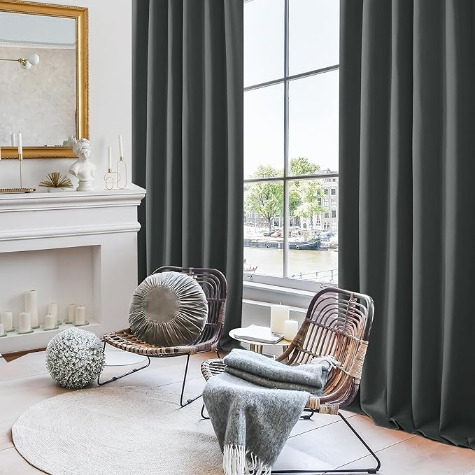 Deconovo Rod Pocket and Back Tab Curtains Room Darkening Curtains Blackout Thermal Insulated Window Curtains for Living Room 52Wx95L Inch Dark Grey 2 Panels