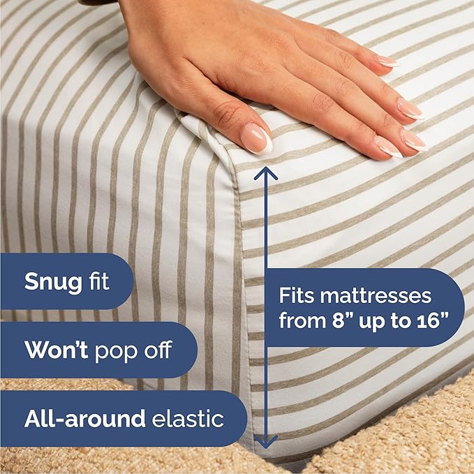 Cal King 6 Piece Sheet Set - Cooling & Breathable - Hotel Luxury Bedding, Includes Fitted Sheet for Women, Men, Kids & Teens - 1 Flat, 1 Fitted Sheet, 4 Pillowcases w/Deep Pockets - Beige Stripes