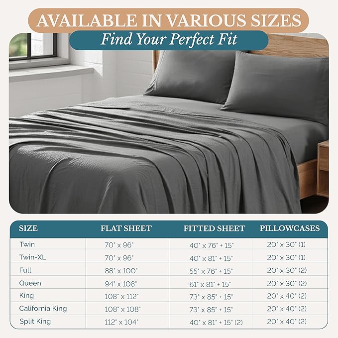 Casa Platino Charcoal Full Size Sheets, Pre-Washed Bed Sheet Full Ultra Soft & Breathable Full Bed Sheets Set, Brushed Premium Microfiber Full Sheet Set with Deep Pockets, Full Bed Set - Charcoal