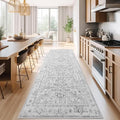 jinchan Lima Kitchen Runner Rug 3x8 - Vintage Floral Machine Washable Non-Slip Hallway Runner Rug with Rubber Backing Ultra-Thin Carpet for Bedroom Laundry Room Farmhouse (3x8ft, Grey)