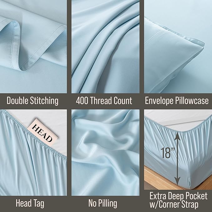 Bella Coterie Luxury Bamboo Viscose King Size Sheet Set | 100% Organically Grown | Ultra Soft | Cooling for Hot Sleepers | 18" Deep Pocket [Coastal Blue]
