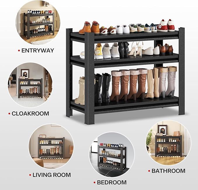 Storage Shelves, Garage Metal Shelving Unit, Adjustable, Double-Layer Column with Reinforced Ribs, Heavy-Duty, Capable of Bearing 600-3600 lbs (Black, 25''W*14''D*32''H, Tier)