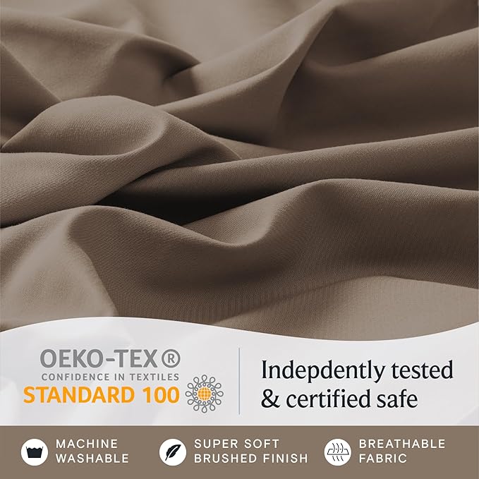 LuxClub 4 PC Full Sheet Set, Deep Pockets Wrinkle Free Cooling Bed Sheets Hotel Bedding for Women, Men, Kids & Teens, Includes 1 Fitted Sheet, 1 Flat Sheet and 2 Pillowcases-Soft Dark Khaki
