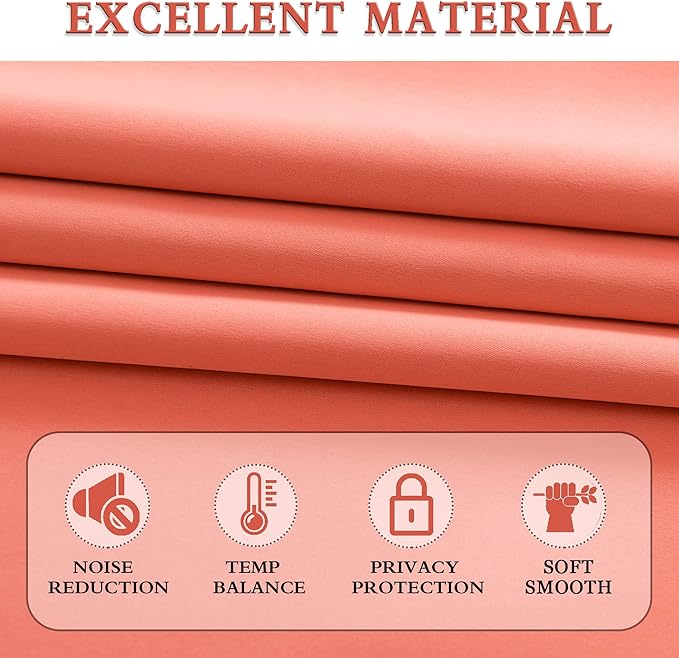 DONREN Room Darkening Rod Pocket Curtain Panels - Thermal Insulated Curtains for Living Room (Coral,42 W x 72 L Inch,2 Panels)