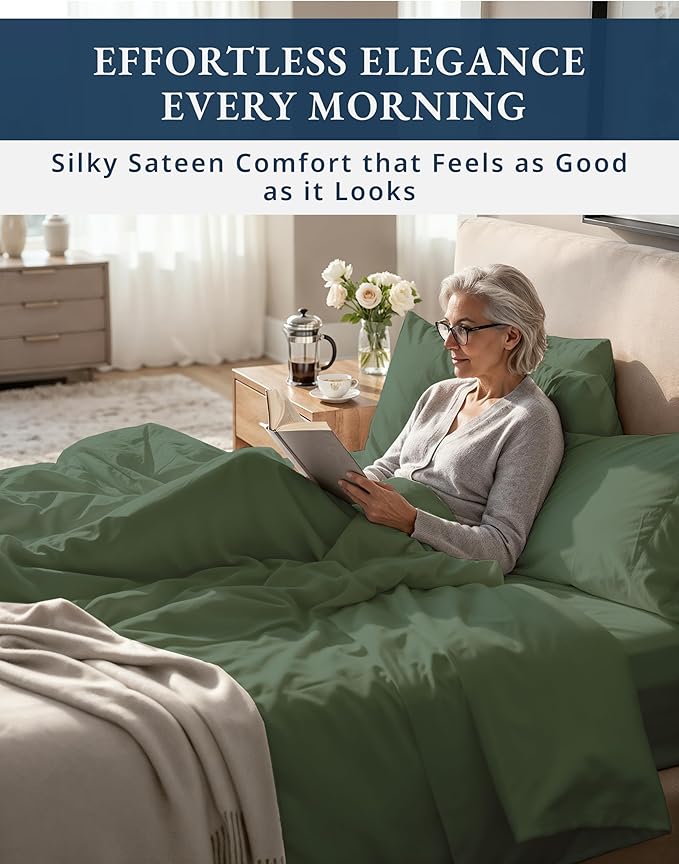 LANE LINEN 100% Egyptian Cotton Twin XL Sheets Set - 1000 Thread Count, Soft & Comfy Thick Fully Elasticized Mercerized Cotton Sheet Twin, No Pill Fade Resistant Elegant Jaquard - Iceberg Green