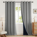 100% Blackout Curtains 108 inch Length 2 Panels for Living Room, Linen-Look Textured Room Darkening Thermal Insulated Noise Reduction Farmhouse Drapes for Bedroom (W52xL108, Grey)