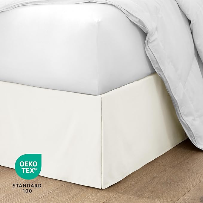 Bare Home King Bed Skirt - 15-Inch Tailored Drop Easy Fit - Bed Skirt for Beds - Center & Corner Pleats (King, Cream)