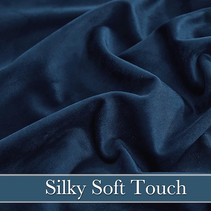 RYB Home Navy Blue Velvet Door Curtains - Room Darkening Curtains for Bedroom, Thermal Insulated Noble Elegant Decorative Window Drapes, Width 42 x Length 84 inch, 2 Panels
