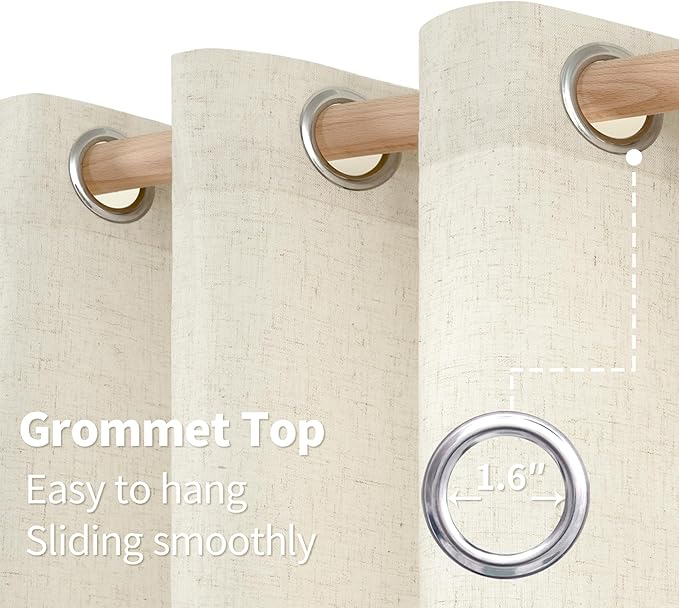 YoungsTex 84 Inches Length Linen Curtains for Living Room 2 Panels, Cream Semi Sheer Drapes with Grommet Light Filtering Window Treatments for Dining Bedroom, 42 X 84 Inch