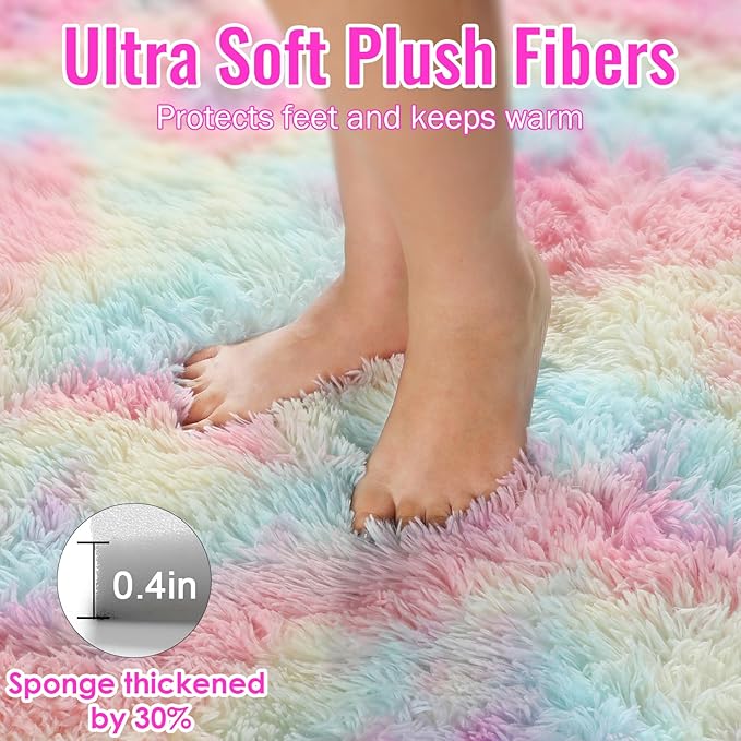 PAGISOFE Rainbow Rugs 6x9, Large Fluffy Soft Carpet,Plush Shaggy Rugs for Bedroom Girls,Kids Rooms,Fuzzy Nursery Rug for Baby's Toddler's Room, Clorful Rooms Decor for Teenage Pastel Kawaii Princess