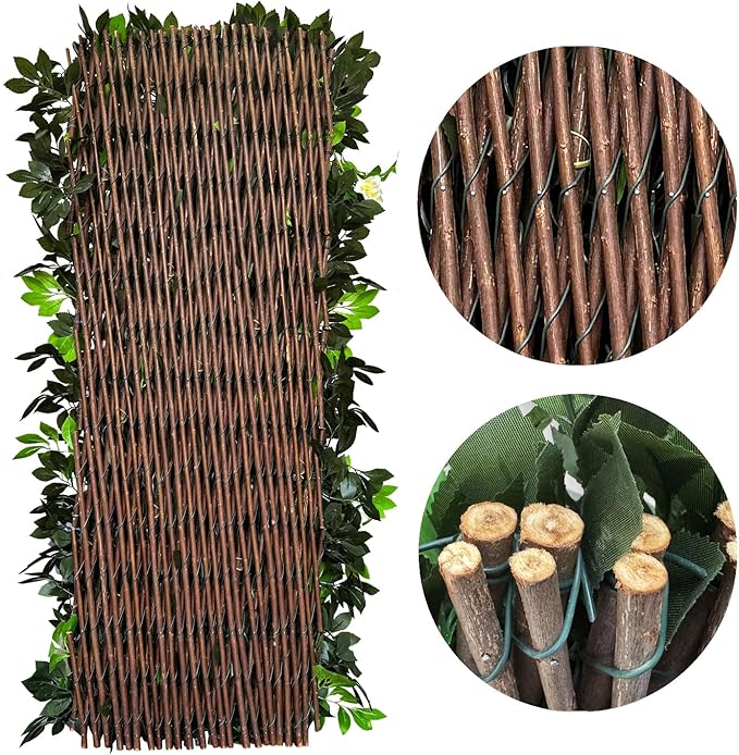 Sumery Expandable Fence Privacy Screen for Balcony Patio Outdoor,Decorative Faux Ivy Fencing Panel,Artificial Hedges (Single Sided Leaves) (4, Branches -Purple Rose)