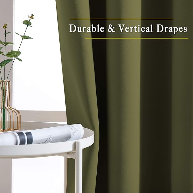NICETOWN Room Darkening Curtains for Windows 90 inch Length - Grommet Energy Saving Thermal Drapes Sound Reducing Heat Blocking Window Treatments for Living Room (Olive, 2 Panels, W52 x L90)