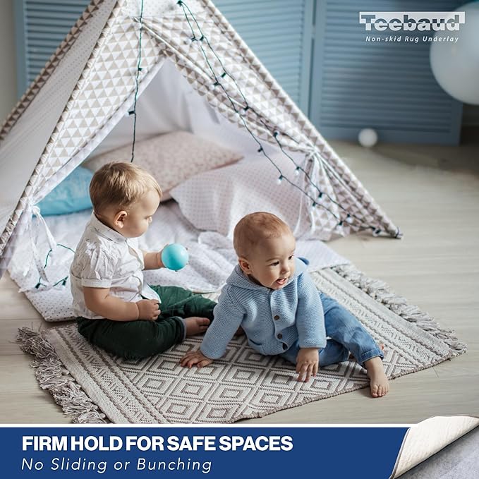3' x 5' Non-Slip Rug Pad, Reversible Gripper, Non Skid Pads for Hardwood, Vinyl, Tile, Laminate Floors, Keep Area Rugs Secure, Natural Materials Safe for Indoor Flooring, ¼” Thick