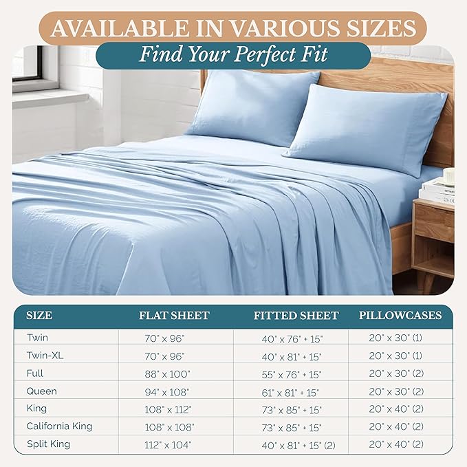 Casa Platino King Size Bedsheets – 4 Piece Set, Ultra Soft & Breathable Microfiber Bedding, Pre-Washed Brushed Microfiber, Deep Pocket King Sheet Set, Fits Mattress up to 15" Deep - French Blue
