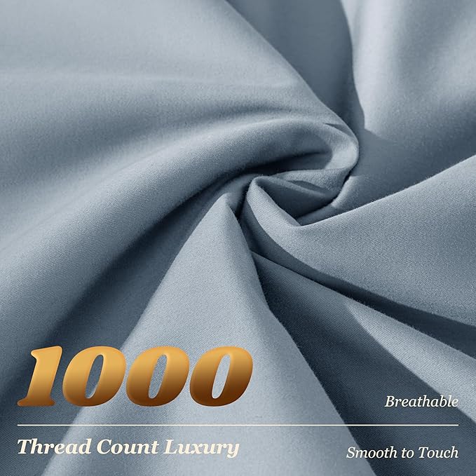 LBRO2M 1000 Thread Count 100% Egyptian Cotton Sheets Set Clifornia King, 4 Piece Sets Bed Sheet Deep Pocket Sheet Set 16" Soft Comfortable All Season (Clifornia King, French Blue)