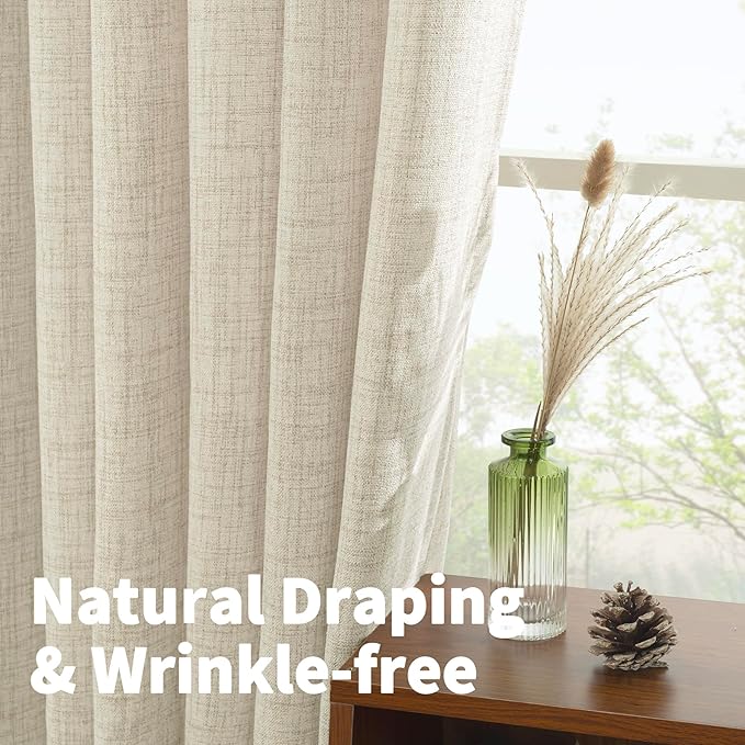YoungsTex Linen Cafe Curtains 36 Inch Length with Bronze Grommet, Short Drapes Light Filtering Semi Sheer Privacy for Kitchen Bathroom Decorative, 42 x 36 Inch, 2 Panels