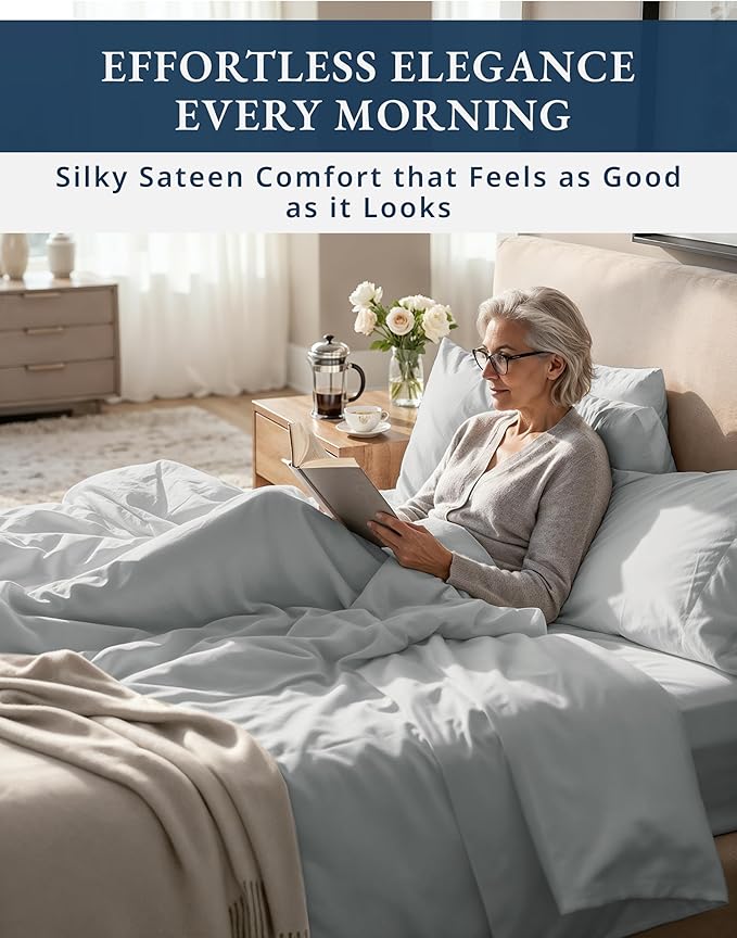 LANE LINEN 100% Egyptian Cotton Twin Sheets Set - 1000 Thread Count, Sustainably Produced Luxury Hotel Like Thick Twin Sheets, Naturally Temperature Regulating Machine Washable - Silver