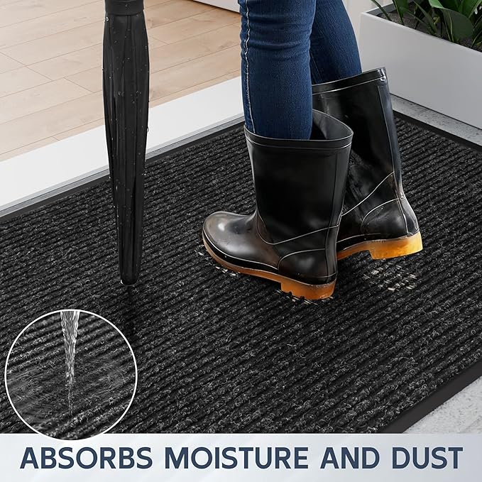 Front Door Mat, 60" x 36" Heavy Duty Indoor Outdoor Doormat, Non-Slip Welcome Mats for Entryway, Rubber Backing Low Profile Commercial Door Mats, Black Stripe