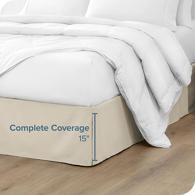 Bare Home Full Bed Skirt - 15-Inch Tailored Drop Easy Fit - Bed Skirt for Beds - Center & Corner Pleats (Full, Sand)