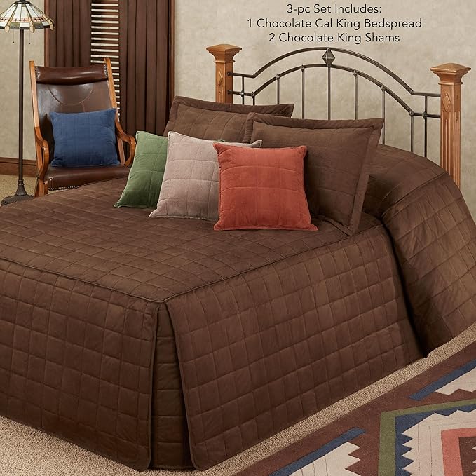 Touch of Class Camden Luxury Bedding | Neutral Chocolate Brown Color | Grande Fitted Bedspread | Faux Suede Box Quilted Design | Designed 3 Piece Set Includes Cal King Bedspread and 2 King Shams