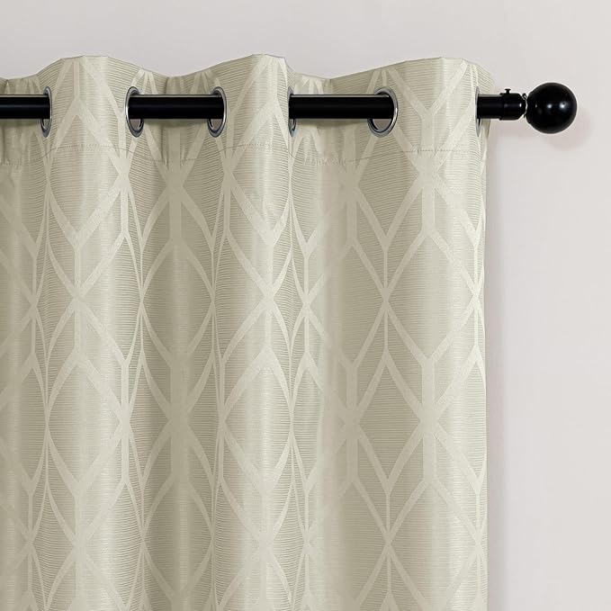 Amazon Basics Jacquard 2-Piece 100% Blackout Curtains, Living Room and Bedroom Drapes, Thermal Insulated Window Treatment, 52"x95", Beige