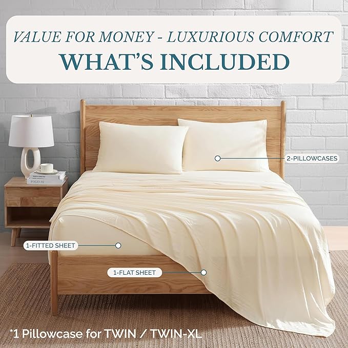 Casa Platino California King Size Bed Set, Cozy California King Sheet, Soft Deep California King Sheet Sets, Pre-Washed Bed Set California King Size, California King Bed Sheet Set Deep Pockets - Ivory