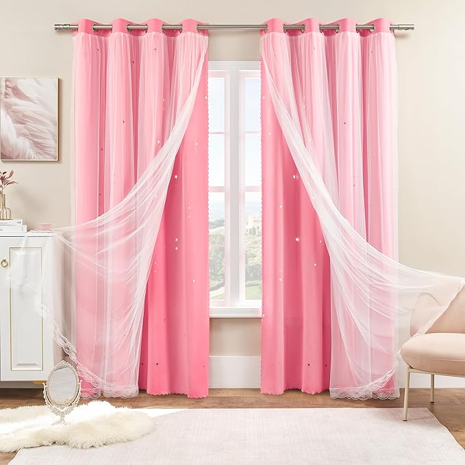 XiDi Pink Curtains for Bedroom Decor, Girls Room Blackout Curtains, Kids Room Darkening Curtains, 1 Panel