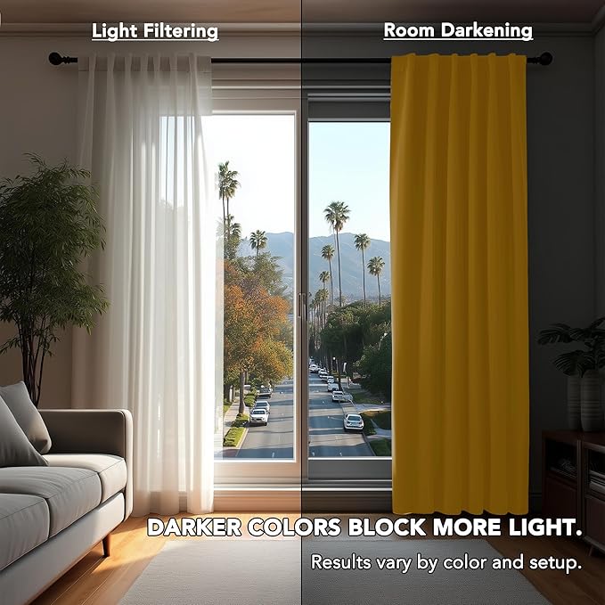 Deconovo Blackout Curtains for Bedroom Solid Room Darkening Rod Pocket and Back Tab Curtains 42Wx63L Inch Mellow Yellow 2 Panels