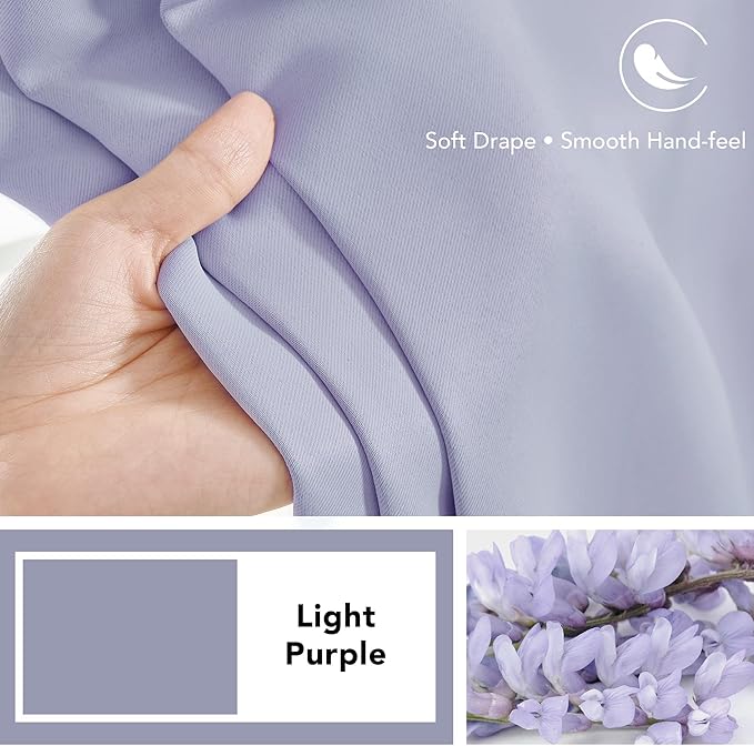 Deconovo Room Darkening Curtains Solid Back Tab and Rod Pocket Curtains Thermal Insulated Blackout Curtains for Office 52Wx95L Inch Light Purple Set of 2