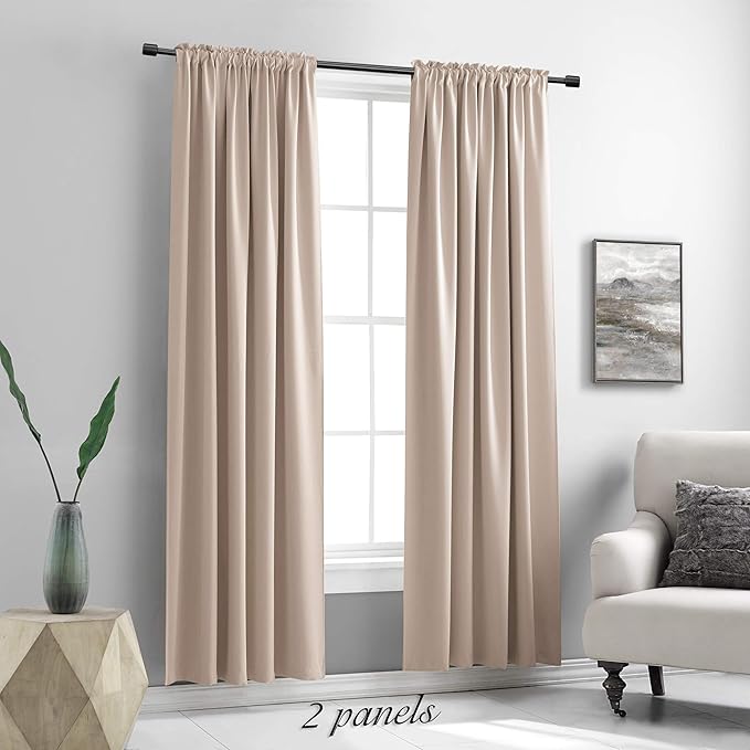 DONREN 2 Panels Blackout Curtain Panels for Bedroom - Room Darkening Thermal Insulated Drapes with Rod Pocket (Warm Tuape,60 by 84 Inch)
