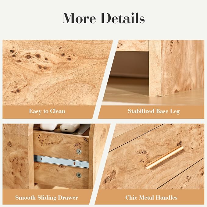 Night Stand Set of 2 [Unique Curved Profile] [FSC-Certified Wooden Board] 2-Drawer Nightstand 24" H Metal Handle Modern Sturdy Bedside Table Side Table End Table