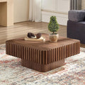 LKTART Square Coffee Table for Living Room, Accent Fluted Coffee Table with Storage, Modern Solid Wood Veneered Large Center Tea Table for Small Space Apartment (31.5''D×14''H-Walnut)