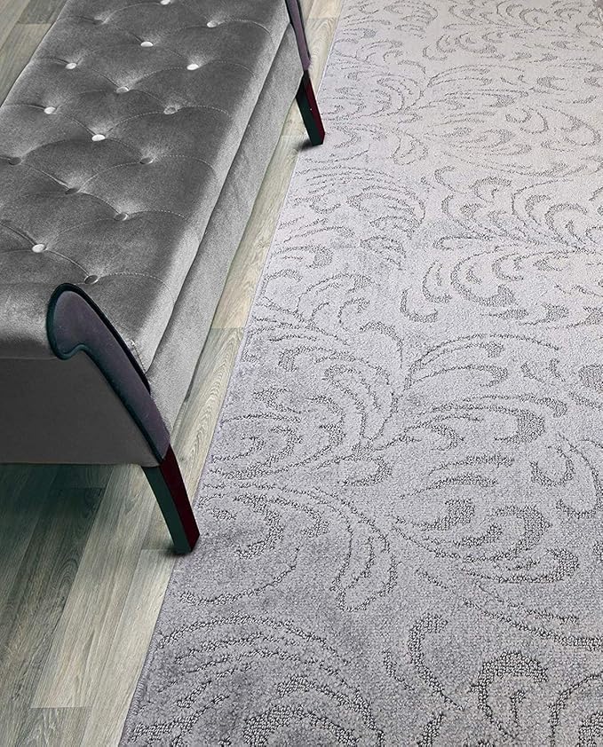 Custom Length Hallway Runner Rug,Slip Resistant,Floral Grey, 26 Inch X 32 feet, Sold and Priced Per Foot