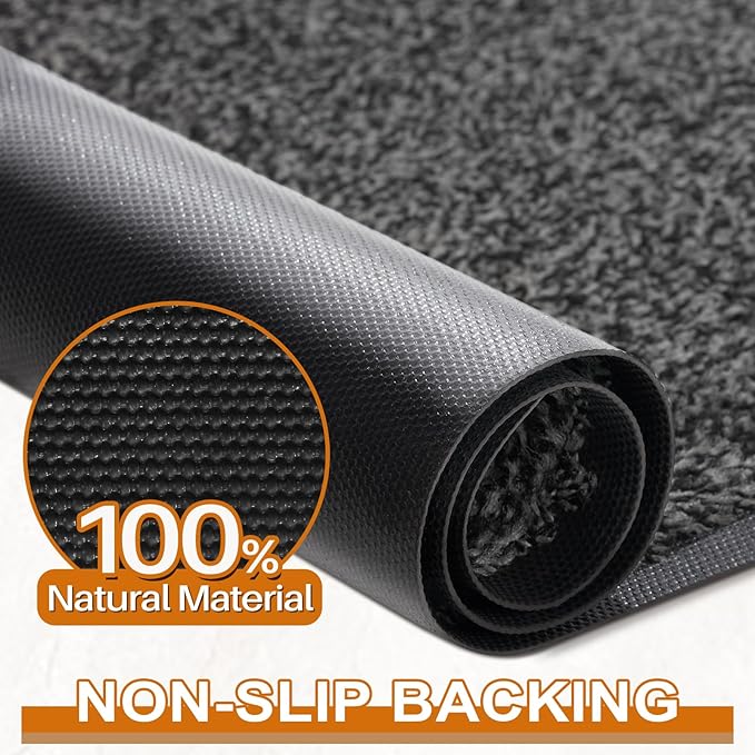 Mibao Front Door Mat, Dirt Trapper Welcome Mat for Outdoor Indoor, Non-Slip Waterproof Doormat, Durable Machine Washable Low Profile Entry Rug for Back Door Outside Patio Porch, 60" x 36", Grey