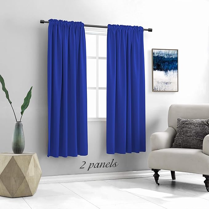 DONREN 2 Panels Royal Blue Blackout Curtain Panels for Bedroom - Thermal Insulated Solid Rod Pocket Curtains (42 x 72 Inches)