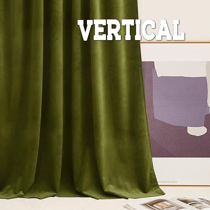 RYB HOME Velvet Curtains 72 inches Length, Back Tab & Rod Pocket Soft Fabric Curtains & Drapes for Bedroom Bathroom Cafe, Moss Green, W 42 x L 72, 2 Panels Set