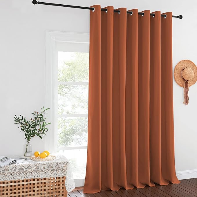 NICETOWN Blackout Curtains for Sliding Glass Door Room Divider Noise Reduce Curtain Panel Portable Window Screen Sliding Partition, W100 x L102 inches, 1 Panel, Burnt Orange