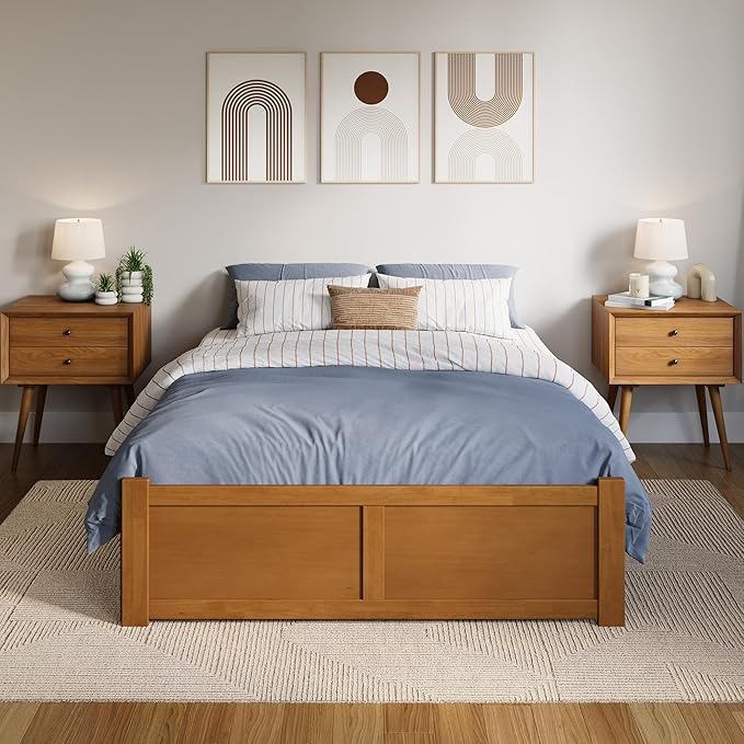 AFI Concord Full Solid Wood Platform Bed with Footboard & Twin Trundle in Light Toffee
