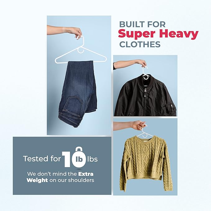 Neaties Heavy Duty Clothes Hangers 100+ Pack (324 Count) – Made in The USA – 8lb Capacity Plastic Hangers for Adult Clothing – Durable for Pants, Coats, Jackets, or Jeans – White & Mint