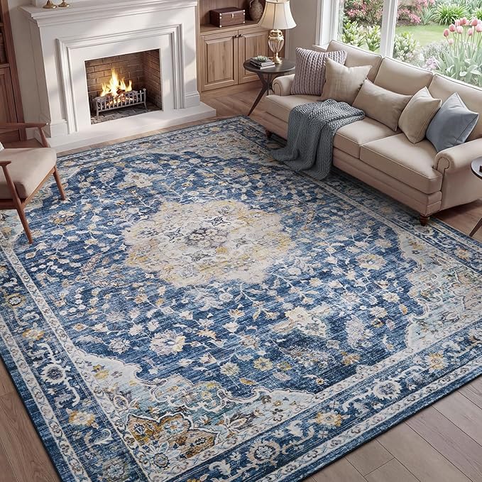 PADOOR 8X10 Area Rug,Rugs for Living Room,Soft Blue Rugs for Bedroom,Machine Washable Rug Non Slip Carpet for Dining Room Living Room Bedside Office
