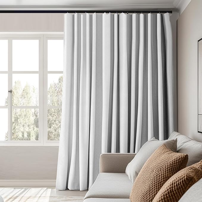 Room Divider Curtains Total Blackout Privacy Curtain Panel Room Thermal Insulated Noise Reduction Curtains for Bedroom Window Living Room Ceiling Track Curtain W 8.3 ft × H 9 ft White