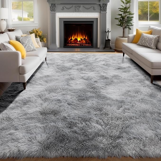 PAGISOFE Light Grey Shaggy Abstract Area Rug 6x9 Feet, Plush Fluffy Rugs for Living Room, Soft Rug for Bedroom, Furry Rugs for Girls Boys Kids Room, Large Fuzzy Rug for Playroom, Shag Carpet