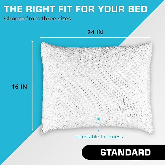 Xtreme Comforts Bed Pillows for Sleeping (2 Pack) | Adjustable Shredded Memory Foam Pillows with Removable Cooling Cover | Fluffy Pillows Support for Side, Back & Stomach Sleepers - Standard Size