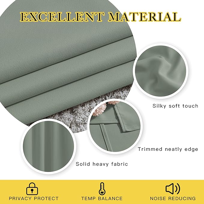 NICETOWN Sage Green Room Darkening 102 inch Curtains, Grommet Thermal Curtains Weighted Window Treatments for Living Room/Farmhouse, W46 x L102, 2 Panels
