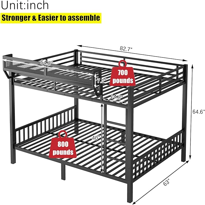 SIGONE Stronger & Safer Heavy Duty Queen Over Queen Size Bunk Bed for Adults Teens, Thickened More Stable Metal Bunkbed Frame (Greater Weight Capacity) (Queen Over Queen-B)