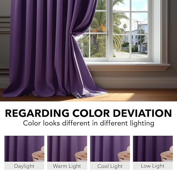 Deconovo Blackout Curtains, Thermal Insulated, W42 x L54 2 Panels, Back Tab, Machine Washable, Room-Darkening Drapes for Bedroom/Living Room Purple Grape