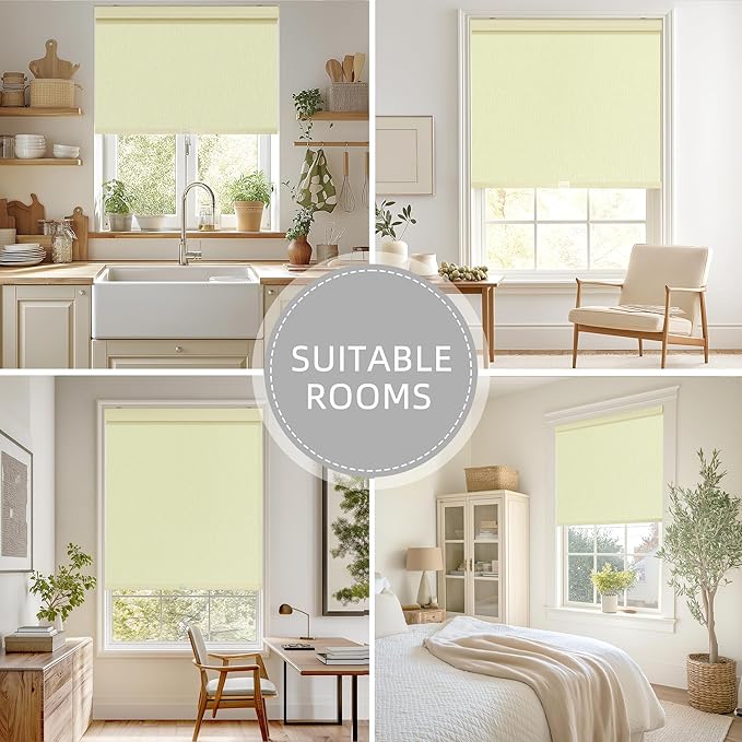 ChrisDowa Cordless Blackout Roller Shades for Windows, Striped Free-Stop Window Blinds with Privacy, Thermal Insulated Window Shades for Home, Office and Door. Beige, 56" W x 72" H