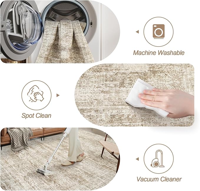 6x6 Brown Round Rug 6ft Living Room Circle Rug Vintage Round Area Rug Non Slip Indoor Carpet for Dining Room Bedroom